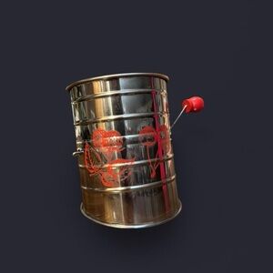 Vintage Metal Flour Sifter with Red Handle
